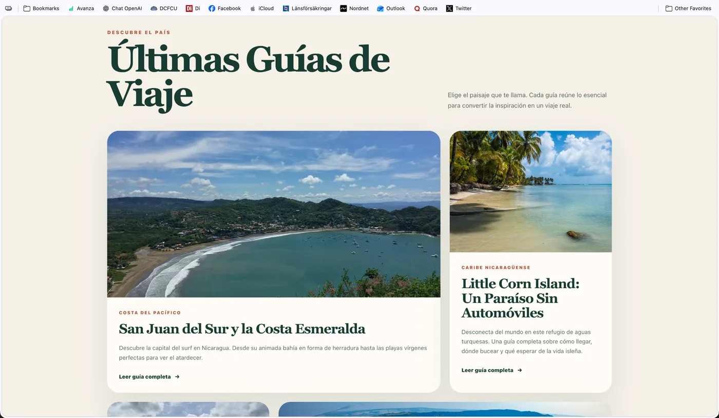 Homepage screenshot of DescubreNicaragua.com