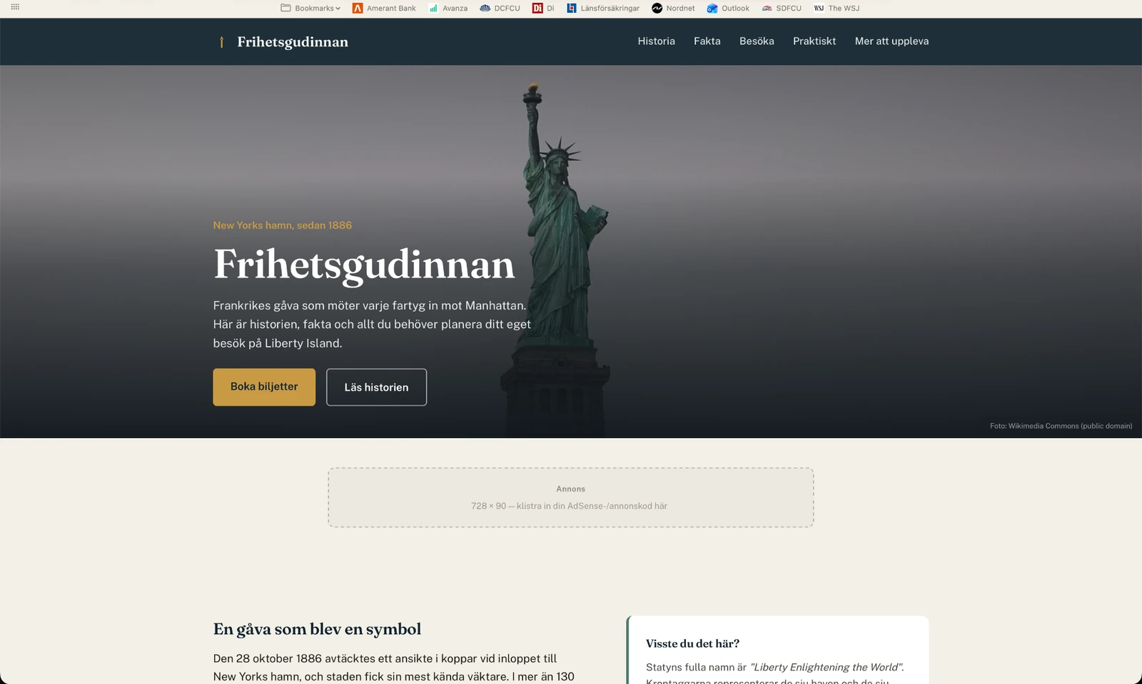 Homepage screenshot of Frihetsgudinnan.com