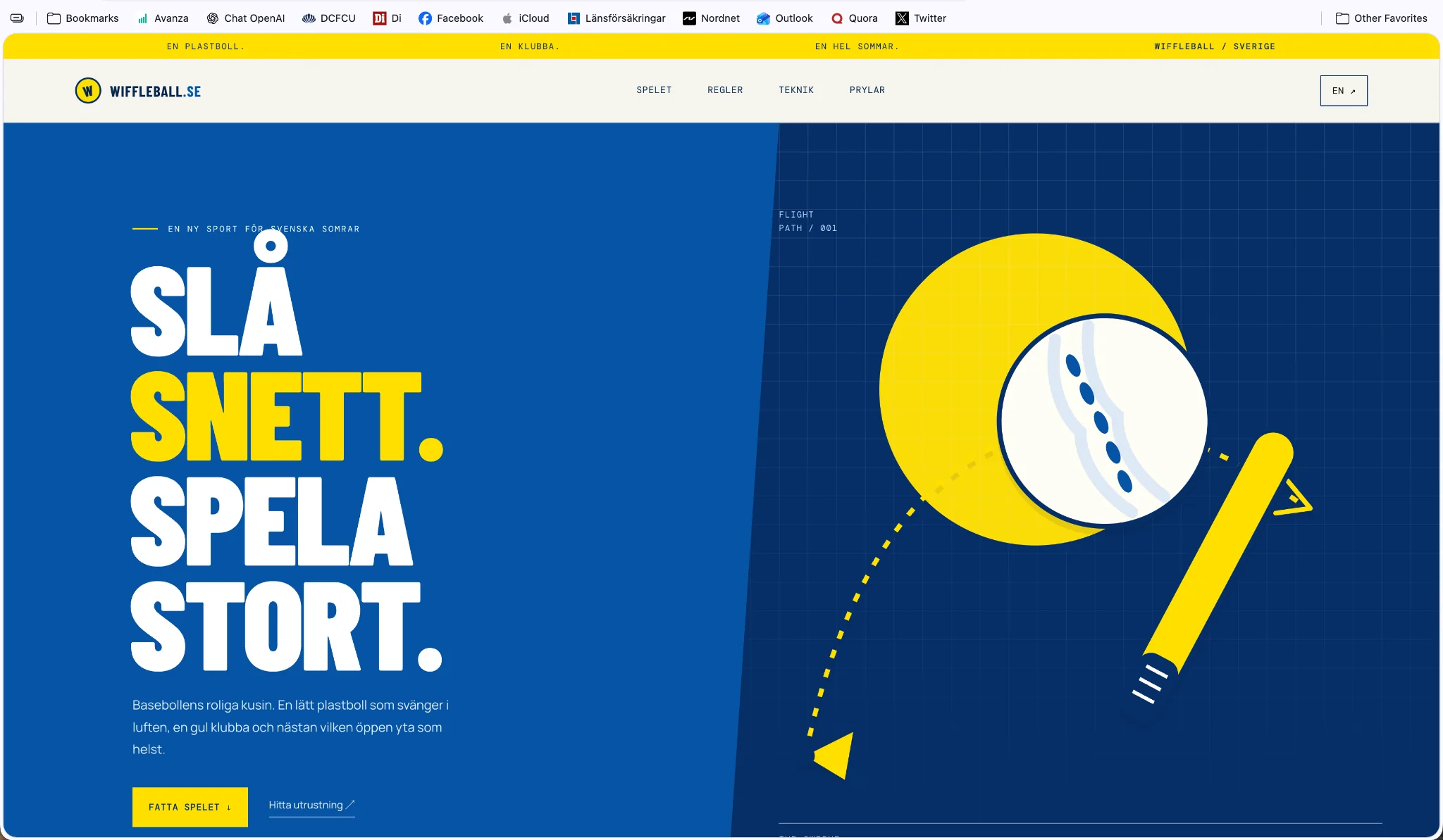 Homepage screenshot of Wiffleball.se
